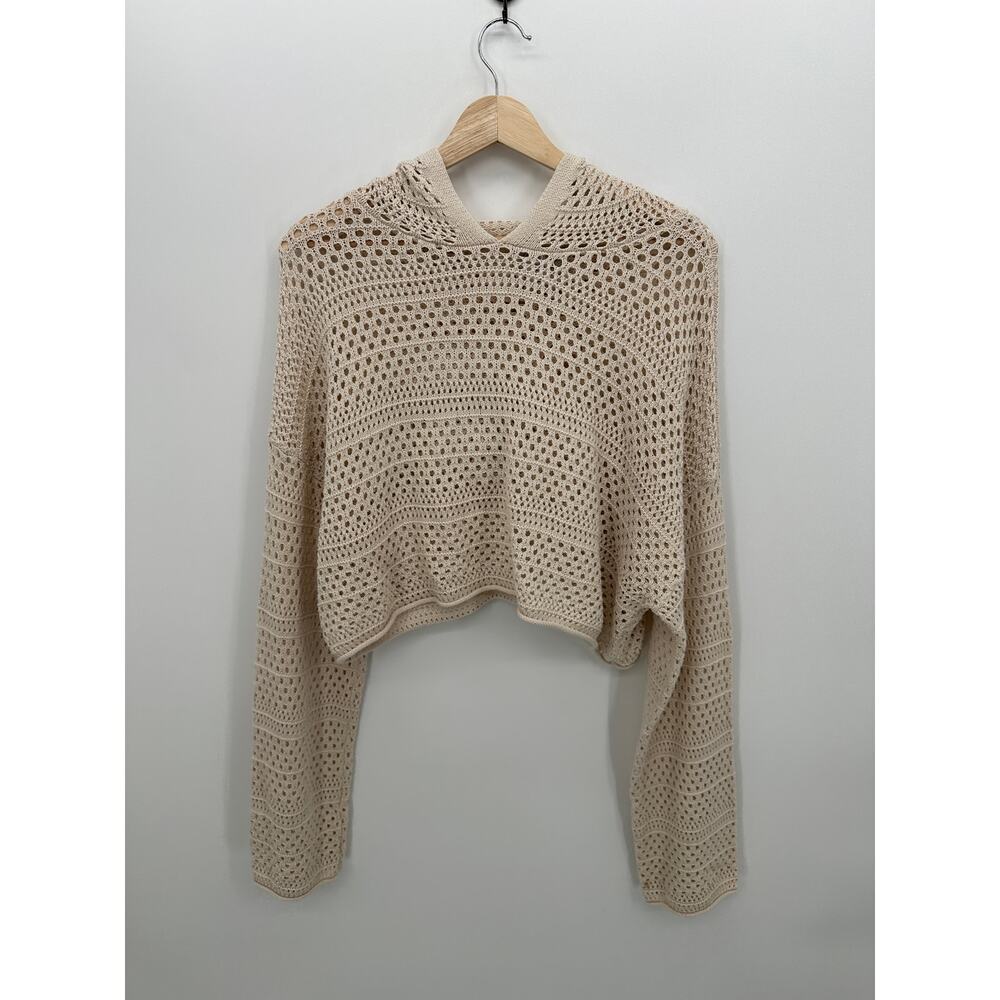 Sincerely Jules Womens Cream Crochet Cropped Hoodie XL ST21243-SET Beach Hoodie